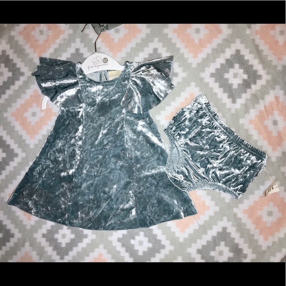 First Impressions Blue Velour Dress/bloomers